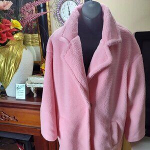 Shein Teddy Coat Pink Overcoat Jacket Button 2-Pockets Size Large